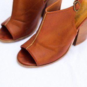 Camel Colored Peep toe mules